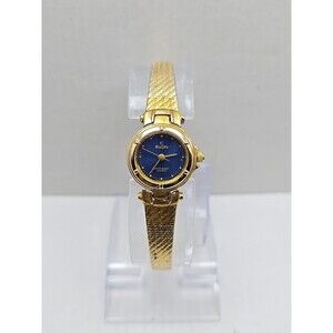 Vintage Elgin Womens Gold Tone Blue Dial Quartz Watch Bracelet New Battery Japan